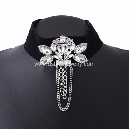 Wide Black Velvet Choker Gothic Rhinestone Necklace Jewelry